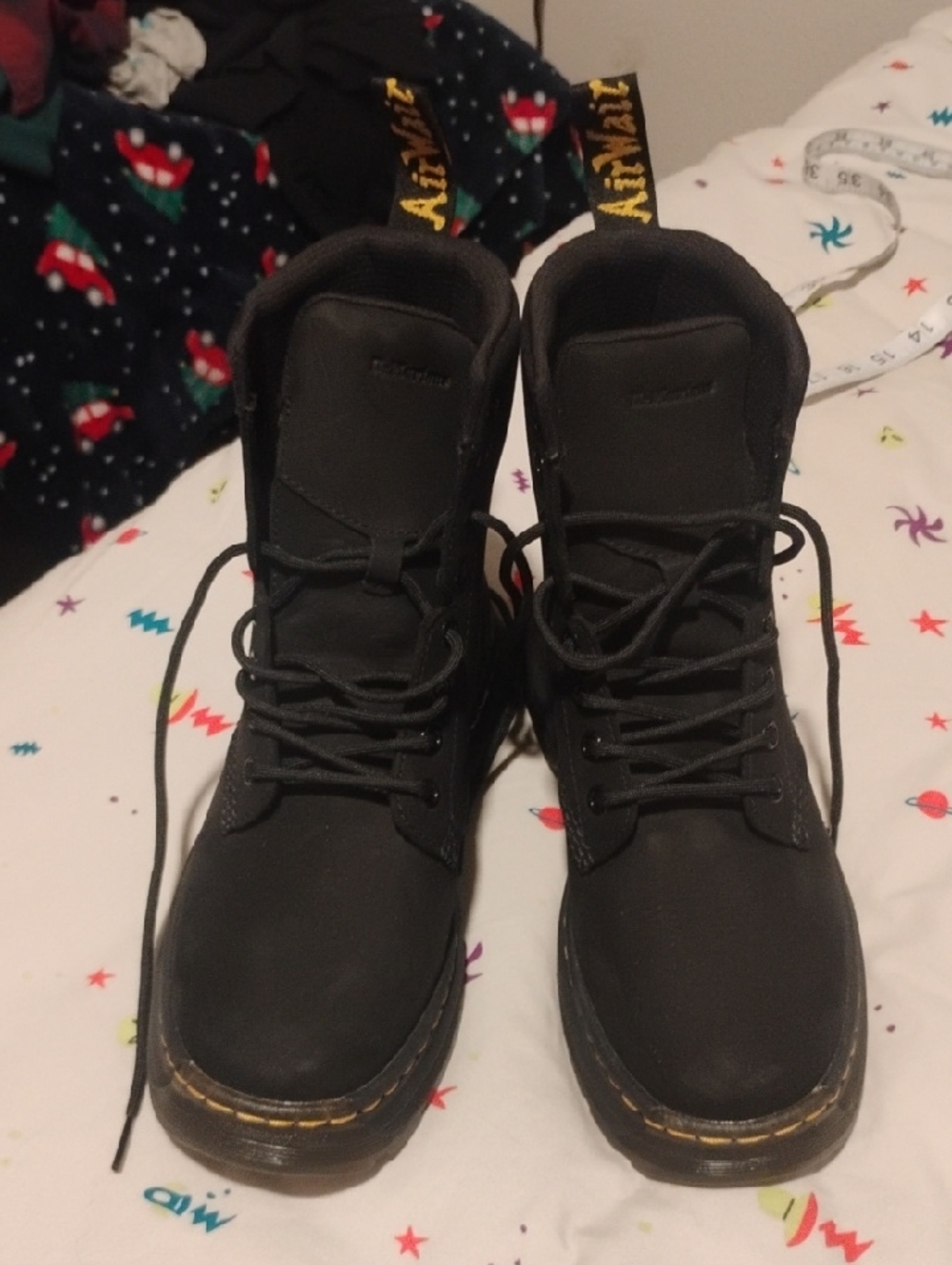 Dr. Martens Black Lace-Up Ankle Boots with Yellow Heel Loop